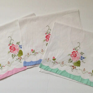 Vintage Handmade Embroidery Chair Sofa Backs Cotton Linens Floral Applique